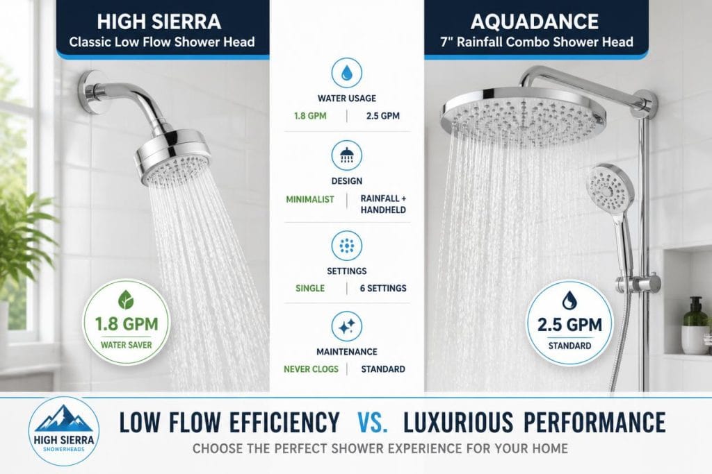 
Low Flow Shower Head vs Standard Shower Head
