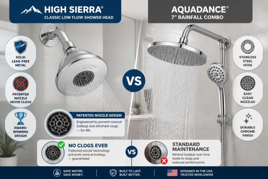 
Low Flow Shower Head vs Standard Shower Head