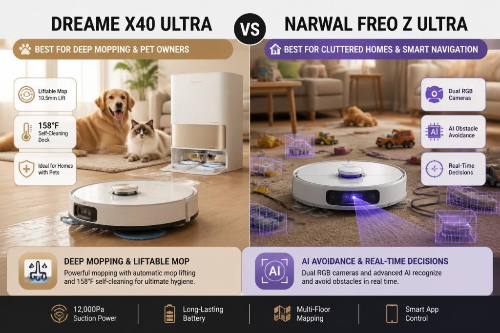 
Dreame X40 Ultra vs Narwal Freo Z Ultra